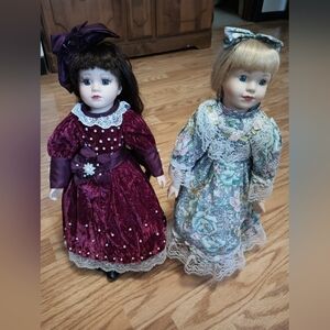 2 Vintage Porcelain Dolls With Stands